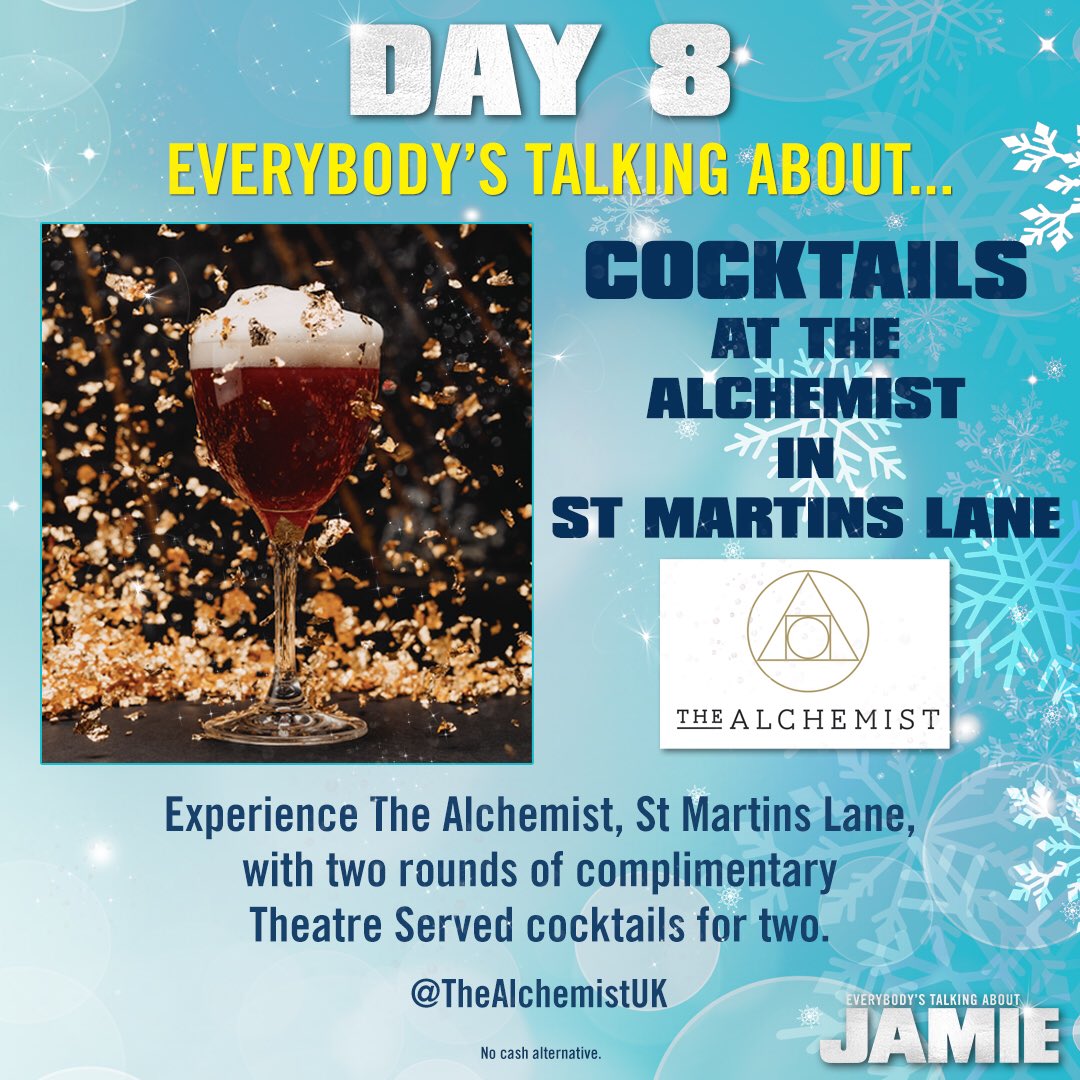 JamieMusical's tweet photo. Day 8 of #12DaysOfJamie & today’s prize is from @TheAlchemistUK. Congratulations to yesterday’s winner Debbie who suggested ‘Miracle on Shaftesbury Avenue’. Keep telling us your Jamie inspired Xmas movies! #JamieLondon https://t.co/3hbPgtXsXN