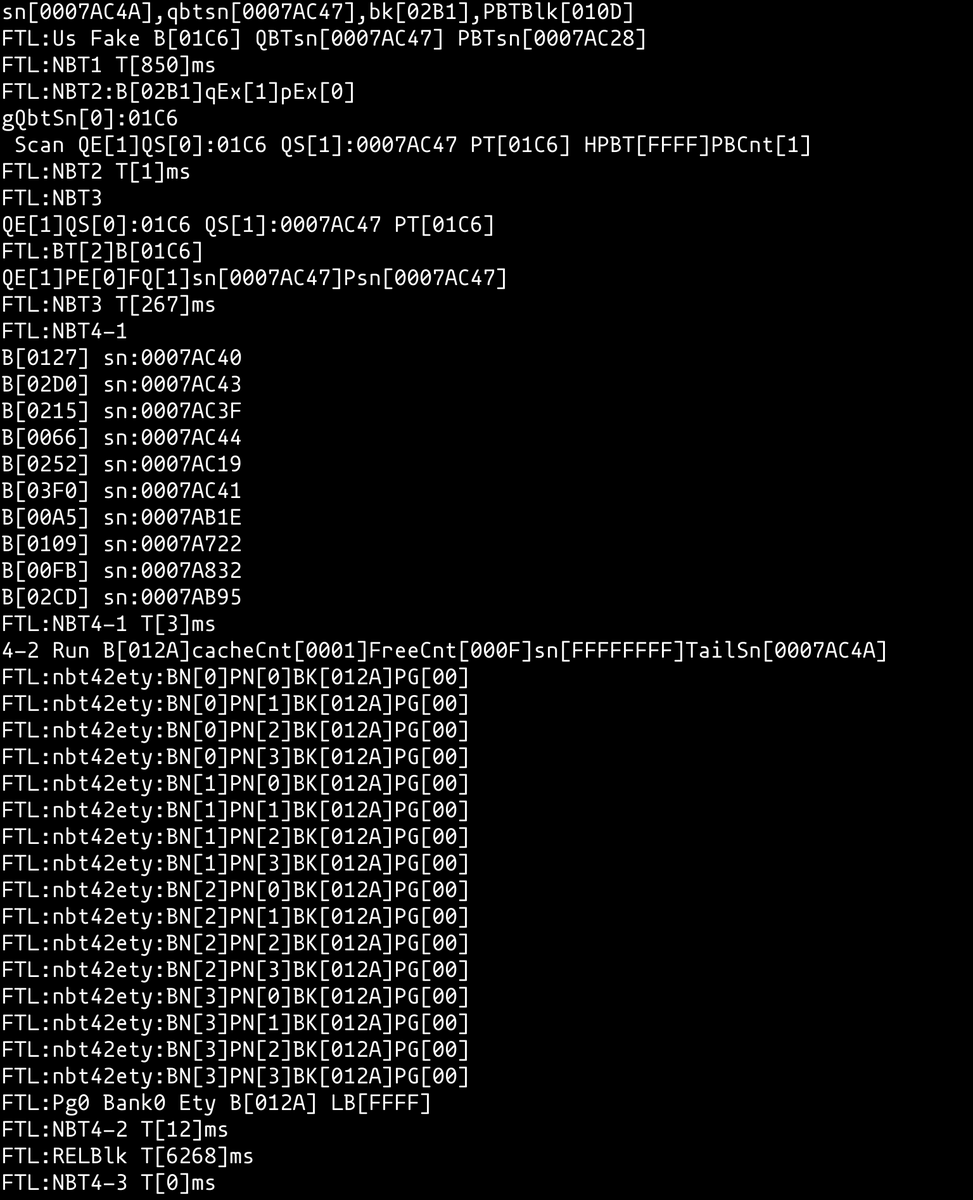first it dumps what i assume is the complete FTL state and a remap table. you could probably use this for data recovery, if you had it logged somewhere persistent?