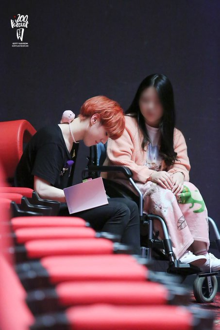 part 38329 of yugyeom being a gentleman : going down personally to meet a fan because of her wheelchair