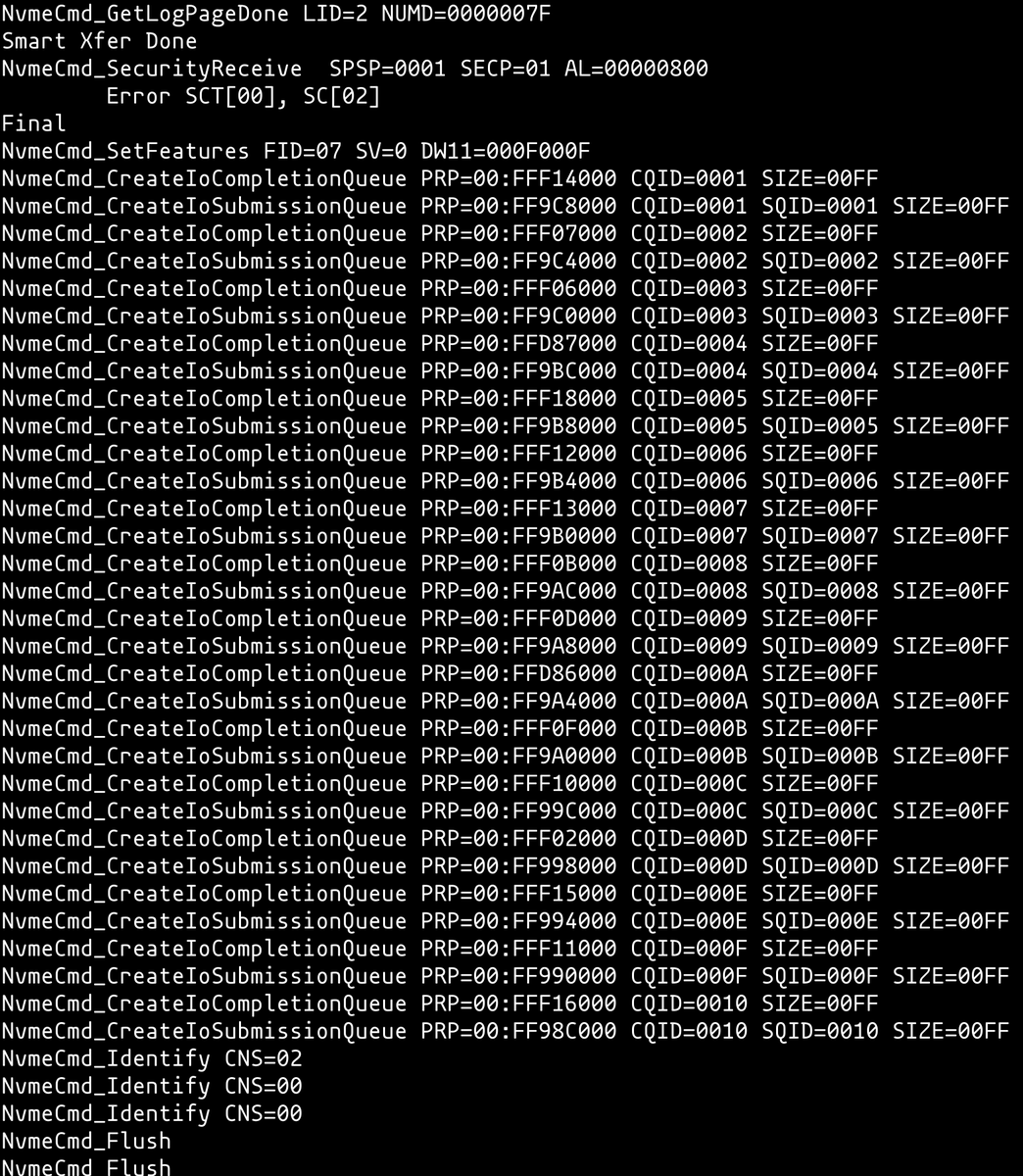 second it tells you a bunch of information about itself and the NVMe link! you could probably use this to debug annoying power saving issues (coincidentally, I've observed annoying power saving issues with this SSD once in the past...)