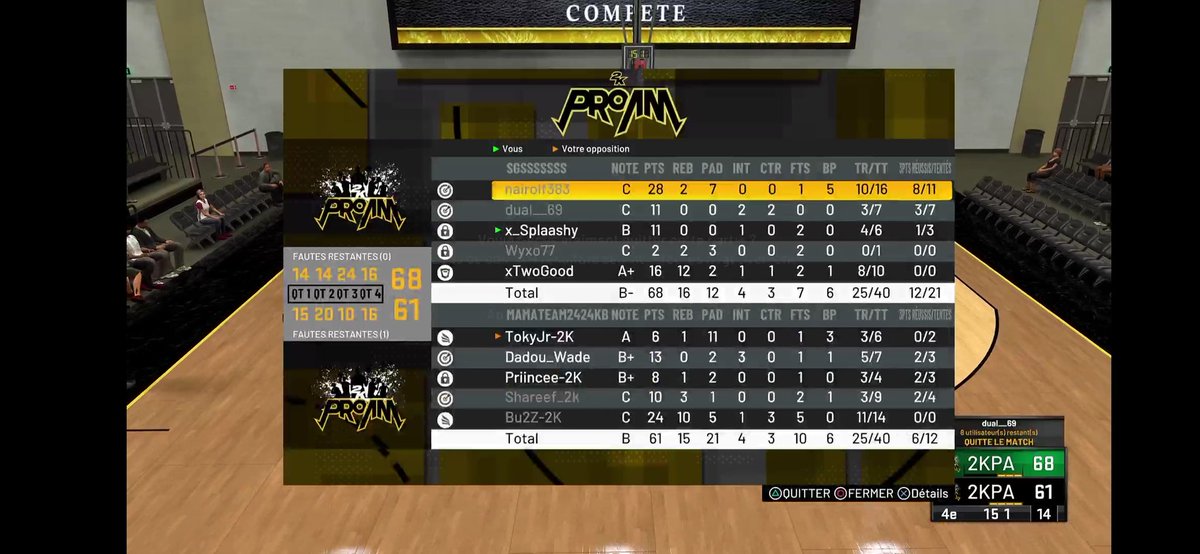 🏆🏀@FBL_2K 🏀🏆

10ème journée : 
🆚 <a href="/MambaTeam3/">MAMBA COME BACK 👑</a>

70 - 59 ✅
68 - 61 ✅

@SGS_eSport