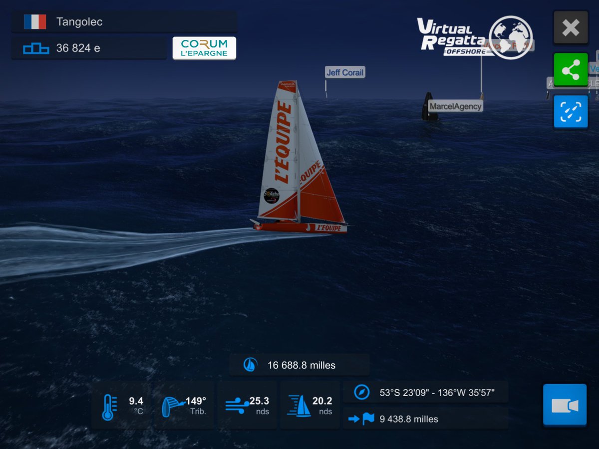 En approche du Nemo Point, le point de l’océan le plus éloigné de toute terre émergée, mais au plus près du bateau de <a href="/MarcelAgency/">MARCEL</a> avec qui ça bastonne sec dans le Pacifique ! <a href="/VirtualRegatta/">Virtual Regatta</a> #VG2020