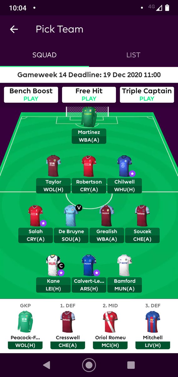 Rapid Game weeks over Christmas continue with gw14. Here is the team, no need for a transfer I feel: