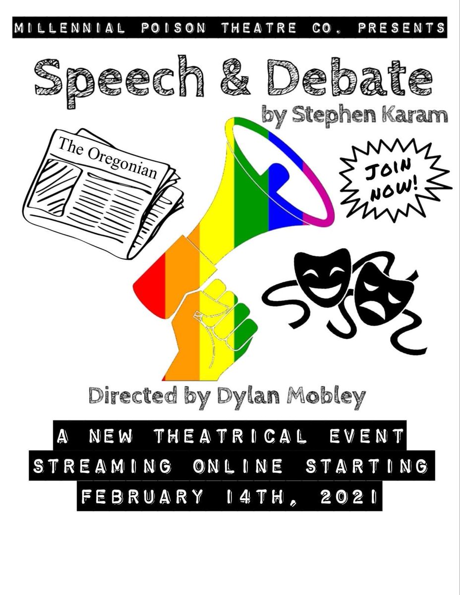 MPoisonDFW's tweet photo. Goodmorning everyone, we have a little announcement to make. In keeping with the tradition of 2020 (that is to say Murphy's Law has reared its ugly head again) we at Millennial Poison have had to postpone our season opener: Speech and Debate. We have done so due to both (1/3) https://t.co/uBMfnuSX2P