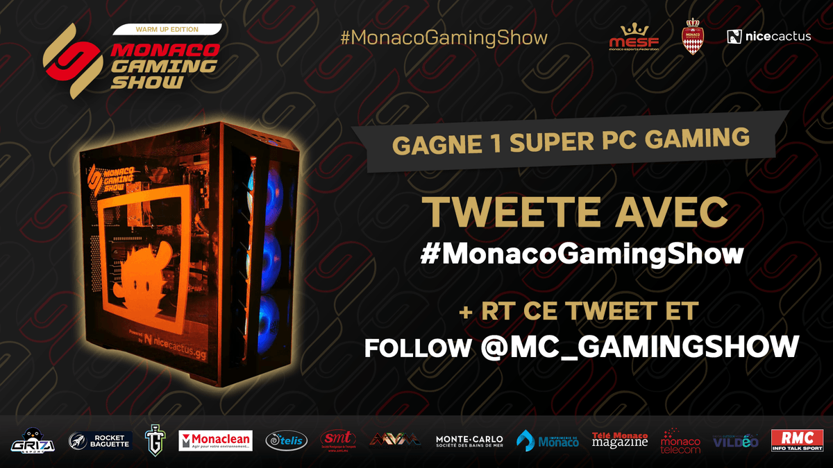 mc_gamingshow's tweet photo. 📢 2ème jour du Monaco Gaming Show Warmup, 2ème PC GAMING édition ULTRA LIMITEE à GAGNER ! 😱

🔹 TWEETE avec #MonacoGamingShow et dis-nous pourquoi tu voudrais ce super PC 💬
🔹 RT ce tweet 🔁
🔹 FOLLOW @mc_gamingshow ❤🤍

TAS à la fin du live MGS le 19/12/20 https://t.co/883Cn44iN9