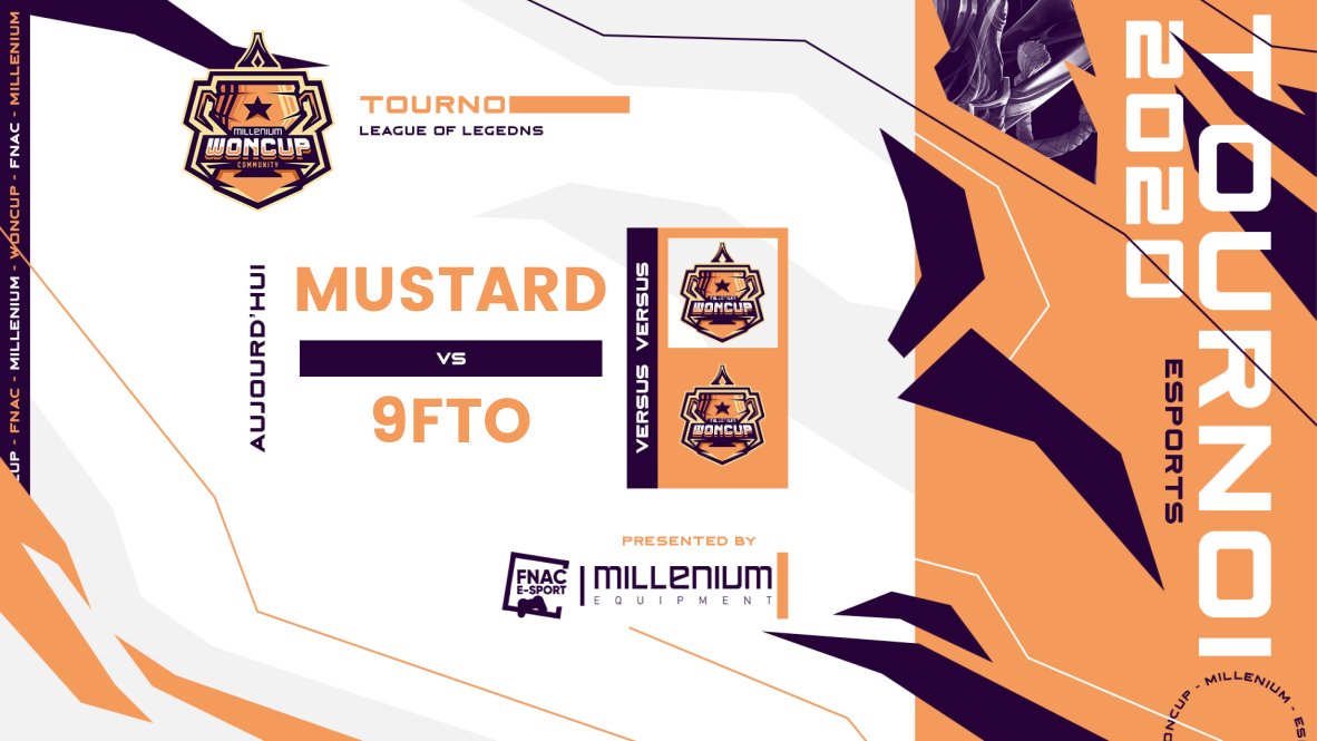 woncup's tweet image. Grande finale de la #WoncupOnlineLoL @MilleniumEQT x @Fnac à partir de 14h15 ! 

Quelle équipe va remporter avec brio ce premier match entre MUSTARD et 9FTO ? 🤔

📺 twitch.tv/vongurutv
🎙️ @FrostShaD0w &amp;amp; @Hairost