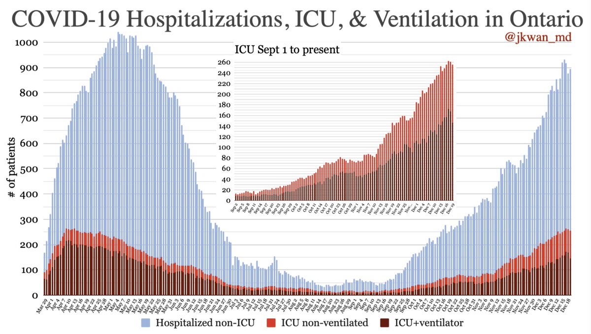  #COVID19 Hospitalizations/ICU in  #OntarioHospitalizations non-ICU: 639ICU non-ventilated: 110ICU+ventilator: 146= Total hospitalized: 895 #COVIDー19  #COVID19Ontario  #onpoli