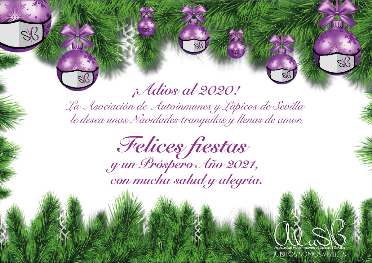 alusevillaorg's tweet photo. Desde Alus os deseamos unas FELICES FIESTAS y un FELIZ AÑO 2021, especialmente a nuestros socios, a pacientes y familiares, y cómo no, al movimiento asociativo, sin el que todos nos sentiríamos un poco perdidos.
Que el 2021 venga cargado de SALUD y todos esos abrazos pendientes. https://t.co/AqJFytKE0M