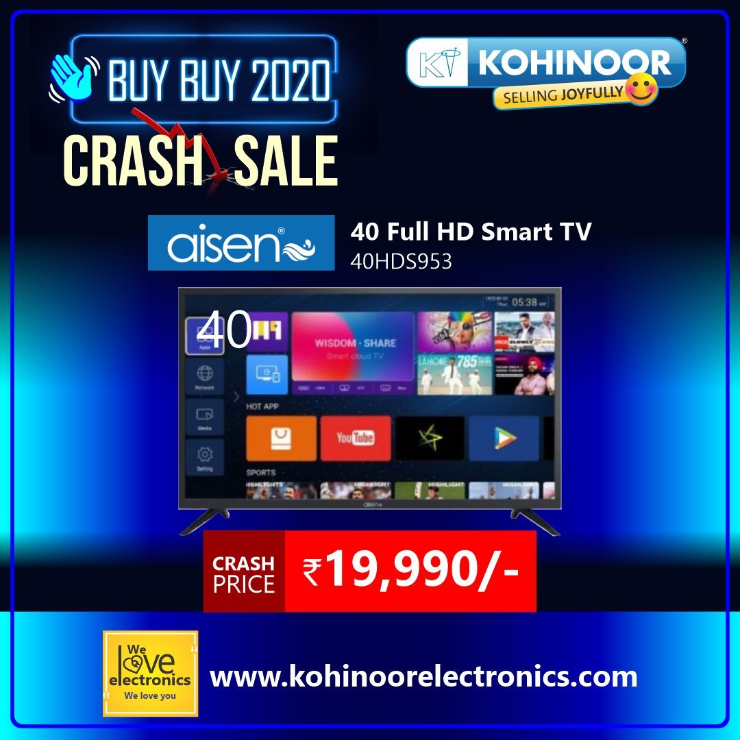 kohinoor_IN's tweet photo. The latest price crash comes to the smart TV category. Upgrade to your new Aisen and watch your content in HD clarity. Walk-in to a Kohinoor store close to you or shop virtually at https://t.co/PUM93WTffz
.
#Kohinoor #Mumbai #Pune #CrashSale #Sale #2020Sale #SmartTelevision https://t.co/r0mseT4kEv