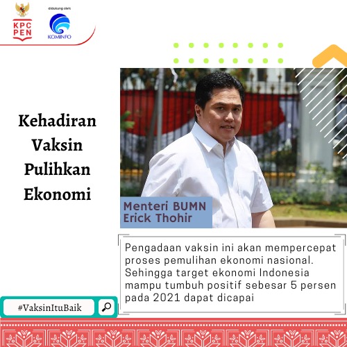sempipel's tweet photo. Dan pemulihan Ekonomi Nasional akan terjadi jika Indonesia Pulih, maka dari itu vaksin sangat penting pengadaannya..
Sehingga target Pemulihan Ekonomi Nasional dapat tumbuh +5% ditahun 2021, tujuan #VaksinItuBaik untuk kedepannya..

@KemenBUMN 
@KemenkesRI https://t.co/s85i7EPhQr