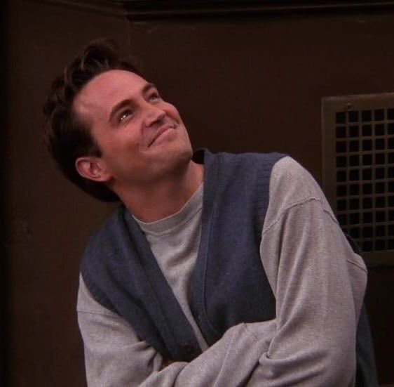 6. chandler bing -he/him-unlabeled-larry is his weak spot-watches the larry marathon with rachel -scared of monica’s skills-says bold stuff and gets cancelled all the time-“sometimes larry turns me on”-“i don’t know ask monica”