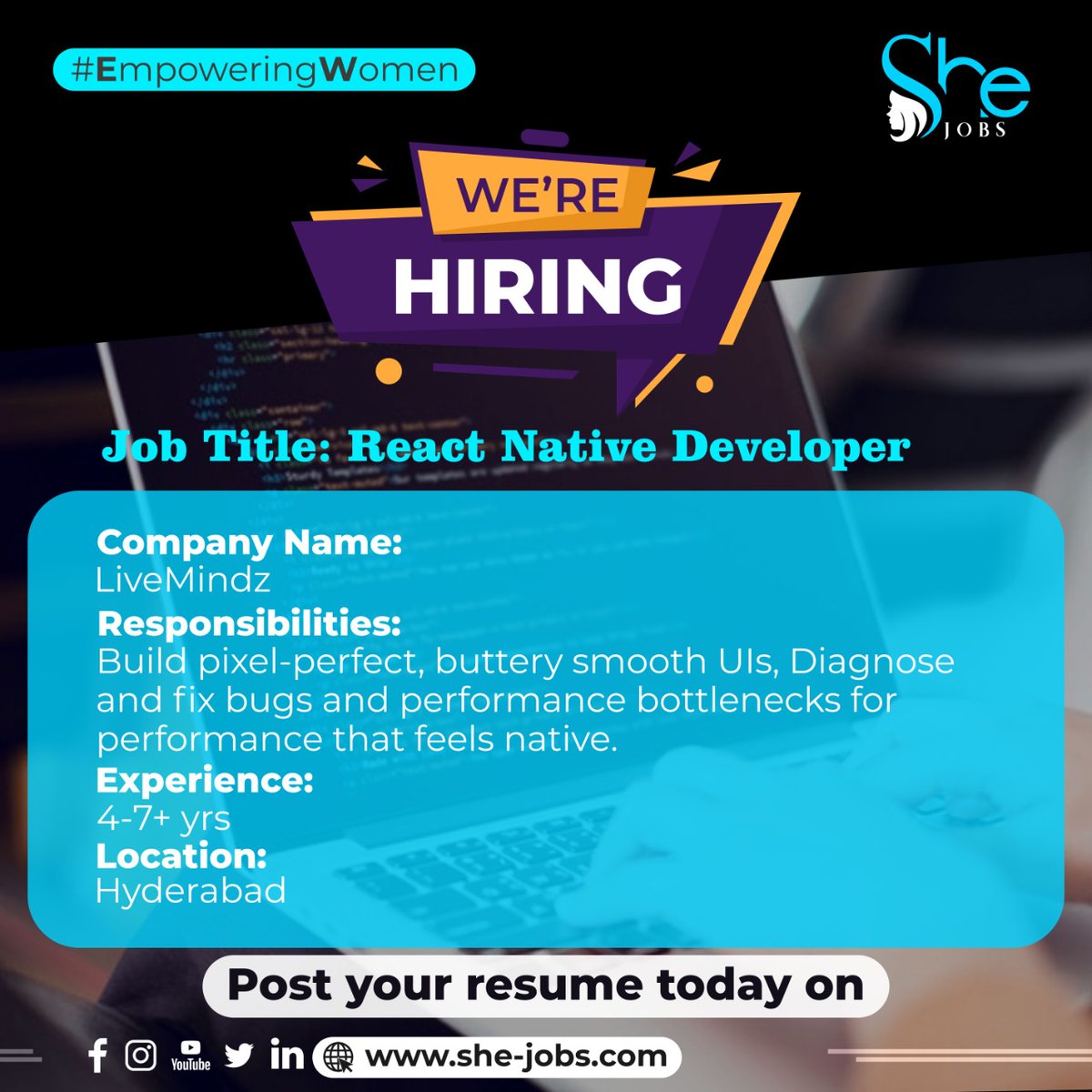 SheJobs's tweet photo. We are Hiring!
Post your resume on She jobs today and get your dream job.
SIGN UP FOR FREE!
https://t.co/FaYe3b8NG3
#shejobs #jobvacancy #jobsearch #jobseekers #opentowork #livemindz #tableau #fullstackdeveloper #ReactNativeDeveloper #corecompetencies #SQLdeveloper https://t.co/RYPa7GvhmV