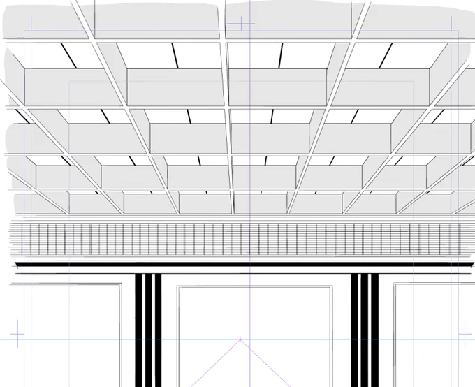 ペン入れに入る前にとりあえずこれを描いた 今後は室内はほぼコピペでいける 