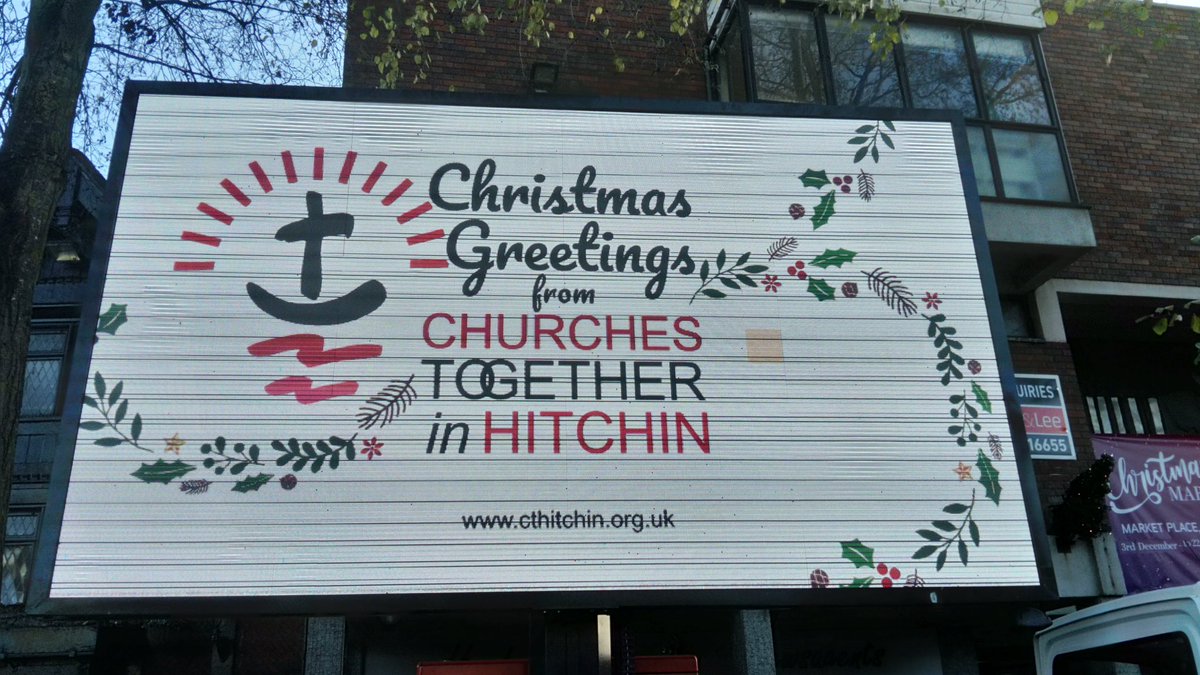 Christmas Greetings from Churches Together in Hitchin. Please see our video in the town centre #Hitchin #onthebigscreen #thisweekendonly 🎄 🙏 🎄🕯🎄⛪🎄 Thanks to all creating it too!
