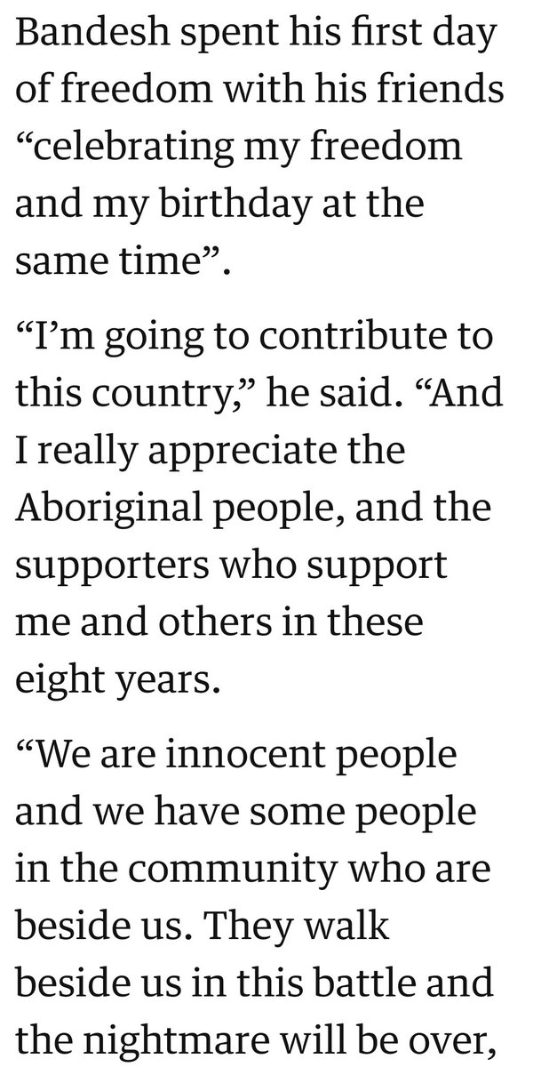 up until last week the 39yo was detained with about 60 others at the Mantra Hotel in Melbourne.Mr Bandesh was among 5 Asylum Seekers RELEASED last week with the assistance of migration agent Noeline Harendran & lawyer Daniel Taylor.  @FarhadBandesh @Craig_Foster @Kon__K2/-
