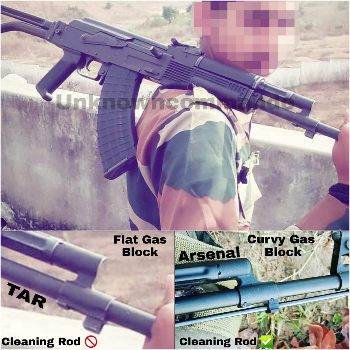 Ordnance Factory Tiruchirapalli (OFT)Trichy Assault Rifle (TAR) Differences between TAR & Arsenal AR-M1F41 explained in other three pictures. Minor differences in gas block design, pistol grip & cleaning rod which are not easy to find at first glance.