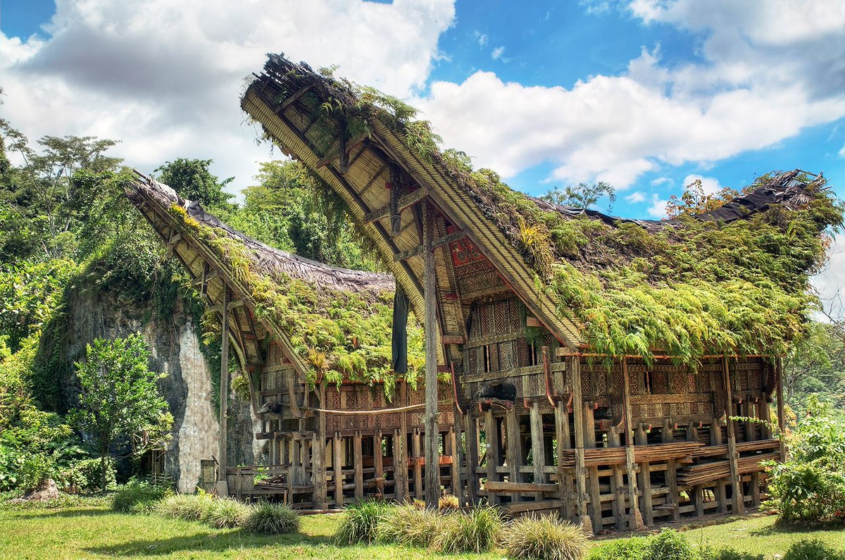 Vernacular architecture:1. Boat-shaped roofs of the Tongkonan—the traditional ancestral house of the Torajan people in South Sulawesi, Indonesia. Photograph by Geri Dagys  https://www.instagram.com/p/CI-lqr_DG6G/?utm_source=ig_web_copy_link