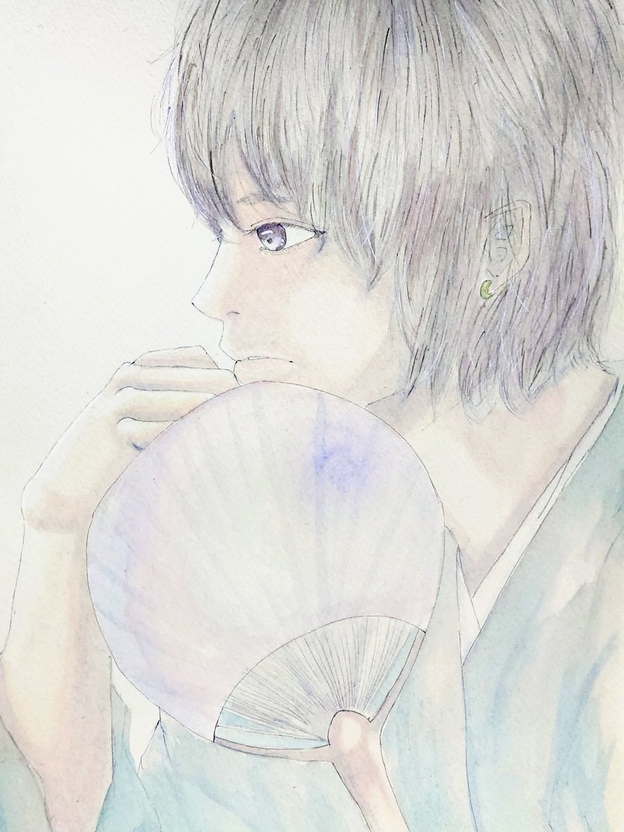 Yui イラスト 水彩画 透明水彩 浴衣男子