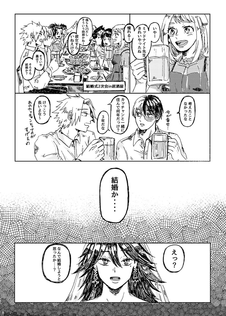 本文35ページぐらいで、プロヒ同棲設定轟爆です。ミッドナイト先生の結婚式に出た後、結婚を意識し始めてちょっとすれ違ったりもだもだする話です。 
