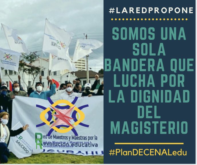 RedMaestrxsRE's tweet photo. #LaRedPropone #PlanDECENALedu 
Somos una sola bandera que jamás bajará en esta lucha por el magisterio. La Red De Maestros Por La Revolución Educativa, se mantiene unida en busca de los derechos y la dignidad de todos los maestros.📣 ☝🏼#LaRedEs1 https://t.co/WMFF5BotQE