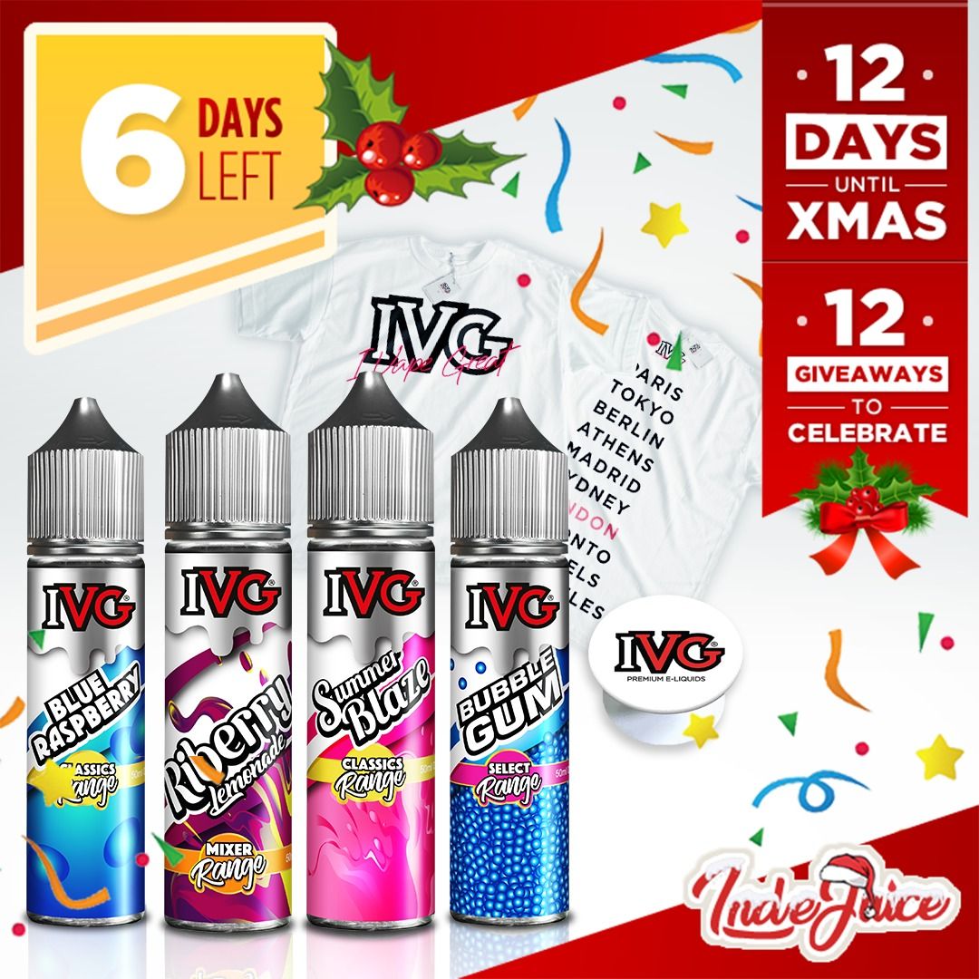 Day 7/12 XMAS Giveaways! <a href="/IndeJuice/">IndeJuice</a> <> <a href="/ivgeliquids/">I Vape Great®</a> are giving EACH of the 3 lucky winners IVG's best selling juices, Pop sockets plus more. 

To Enter: 
1. Follow <a href="/IndeJuice/">IndeJuice</a> &amp; <a href="/ivgeliquids/">I Vape Great®</a> 
2. Like this post 
3. Tag some friends/Retweet

Merry Christmas Everyone!