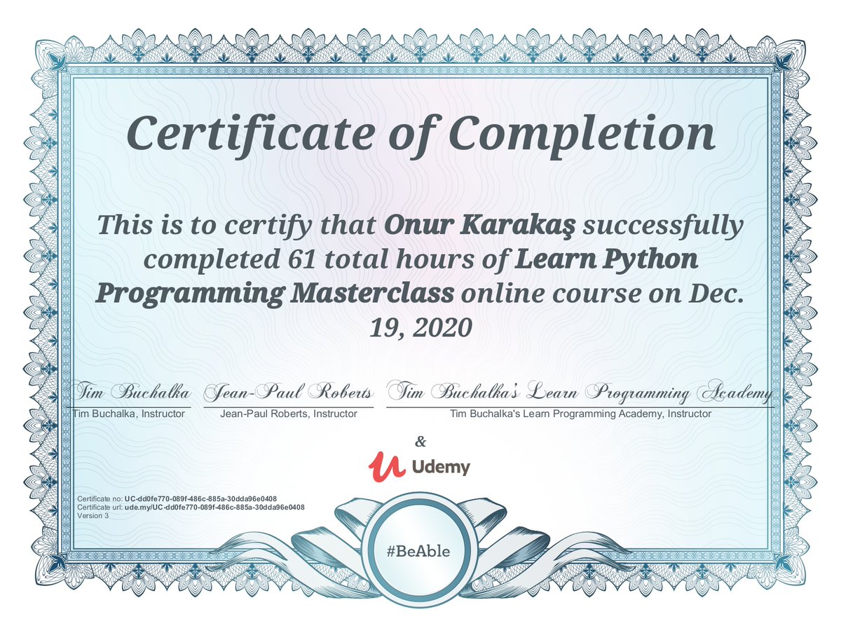 60 saatin üzerinde, uygulamalı ve dolu dolu bir eğitimdi...
#Python #Udemy