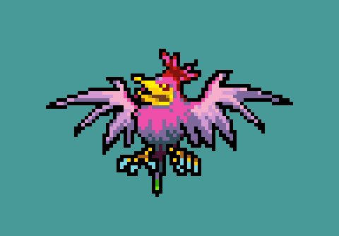 Nervanti's tweet photo. NorseHack Christmas Calendar #19: Kokko is an enormous Legendary Bird of Prey in the Finnish Mythology 🦅 My Kokko has the face of Donald Duck 🦢#pixelart #kokko #giant #bird #norse #indiedev #indiegame #NorseHack https://t.co/uyQ1MX3cWK