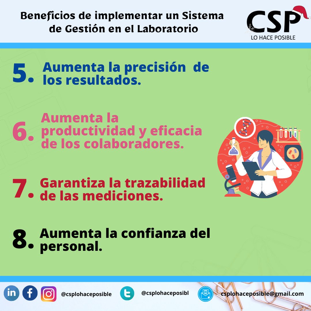 csplohaceposibl's tweet photo. Te brindamos 10 beneficios que brinda la implementación de un sistema de gestión para laboratorios clínicos.🤝Si no sabes cómo iniciar esta ruta de implementación, en CSP te enseñamos cómo hacerlo.
#LaboratorioClinico
#ISO15189
#Sistemadegestion
#CSPLoHacePosible
#CSP2020 https://t.co/oS7pwlQR30