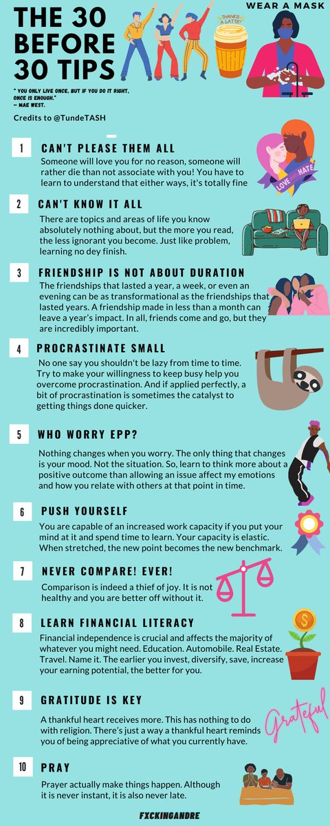 thebookofanas's tweet photo. Hi. So I've been learning how to make Infographics and I thought I'd play around with this very educative thread. 

Sort of rough but yeah, here's @TundeTASH's 30 tips with a little bit of F.U.N https://t.co/ON847yRJfR