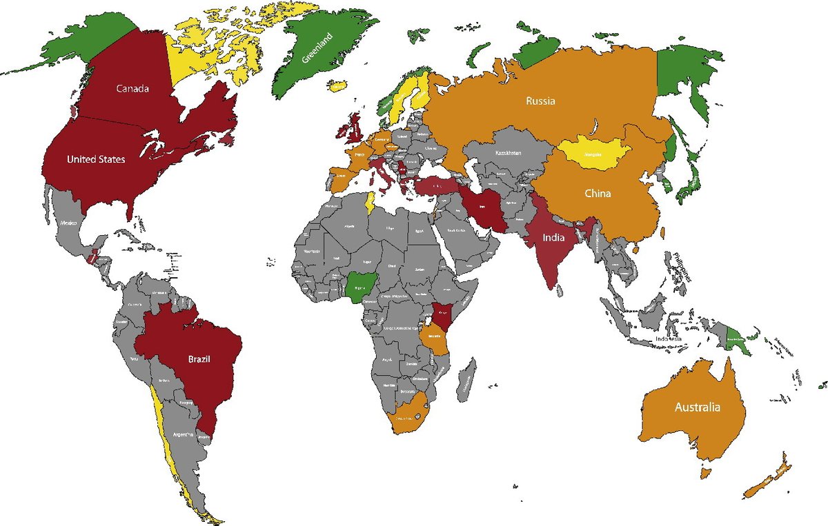 "Global survey of the omega-3 fatty acids, docosahexaenoic acid and eicosapentaenoic acid in the blood stream of healthy adults" Green=High Omega-3 levelsRed=Low Omega-3 levels https://www.sciencedirect.com/science/article/pii/S0163782715300333