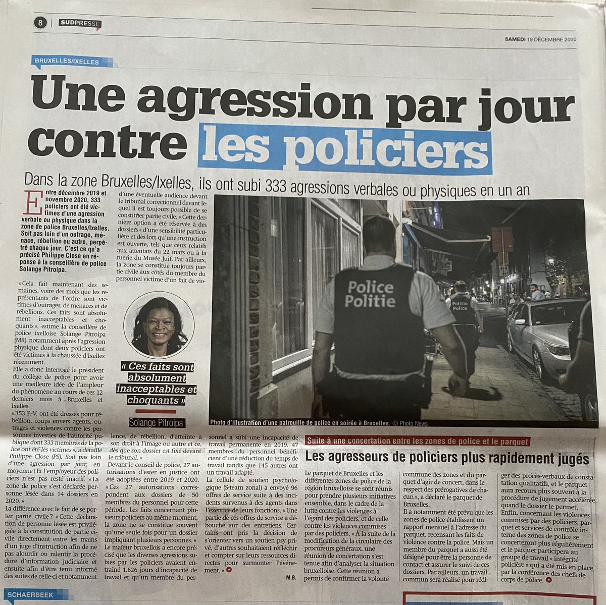 PitroipaSolange's tweet photo. Mon interpellation au #conseil de #police dans le journal La Capitale de ce samedi 19.12.2020. Total soutien aux #policiers qui font correctement leur #job et bon courage pour la fin d’année dont la vigilance reste accrue ⁦@zpz_polbru⁩ #ixelles #bruxelles
Bonne lecture 💐 https://t.co/tXyLj1IOqt