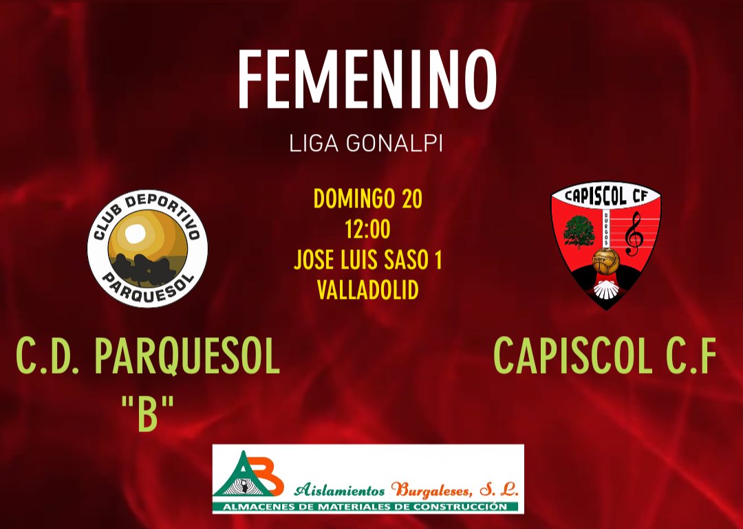 Esta jornada nuestro equipo femenino se  enfrenta en Valladolid, a nuestras compañeras del <a href="/CDParquesol/">CD Parquesol</a> "B".
Mucho ánimo a todas las jugadoras y a por la VICTORIA.
Este equipo nunca se rinde!!!!!!!!!
♥️🖤♥️🖤♥️🖤⚽💪💪💪