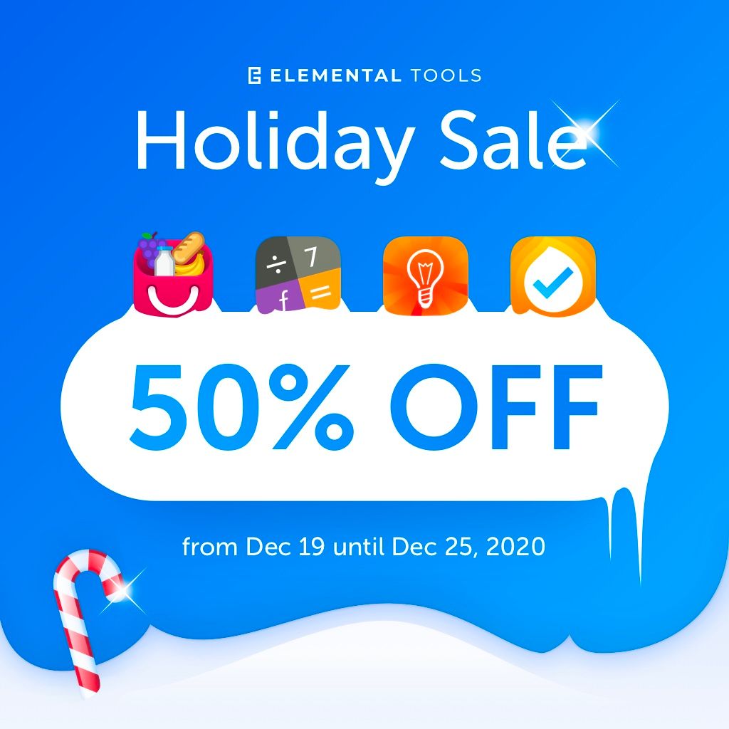 elemtools's tweet photo. Our Elemental Tools HOLIDAY #SALE starts #TODAY: 50% off on all our #iOS apps until Dec 25: Firetask Pro, Ideabook Pro, Inseries Pro, and Airrends - https://t.co/VOVb86qcUT #GTD #iPhone #iPad https://t.co/FrYxhTPsJY