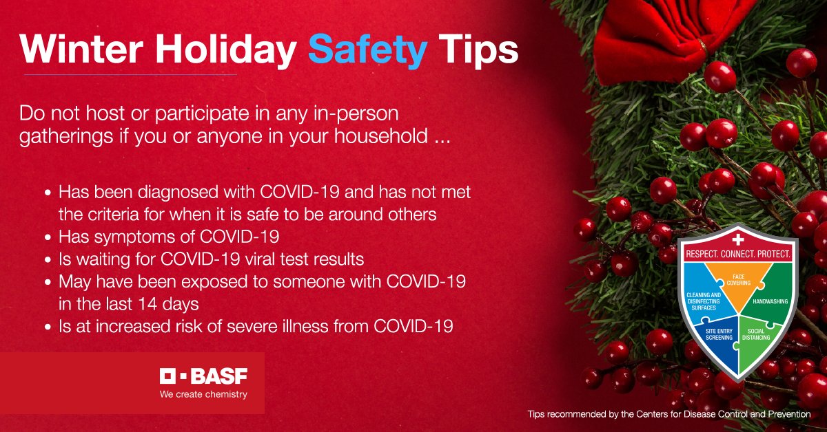 BASFCorporation's tweet photo. This holiday season, the health and safety of our loved ones is more important than ever. Remember: If you or anyone in your community meets any of the following criteria, avoid in-person contact. A virtual celebration is the safest way to stay connected. #BASF_PledgeToProtect https://t.co/MGE9qMVFTR