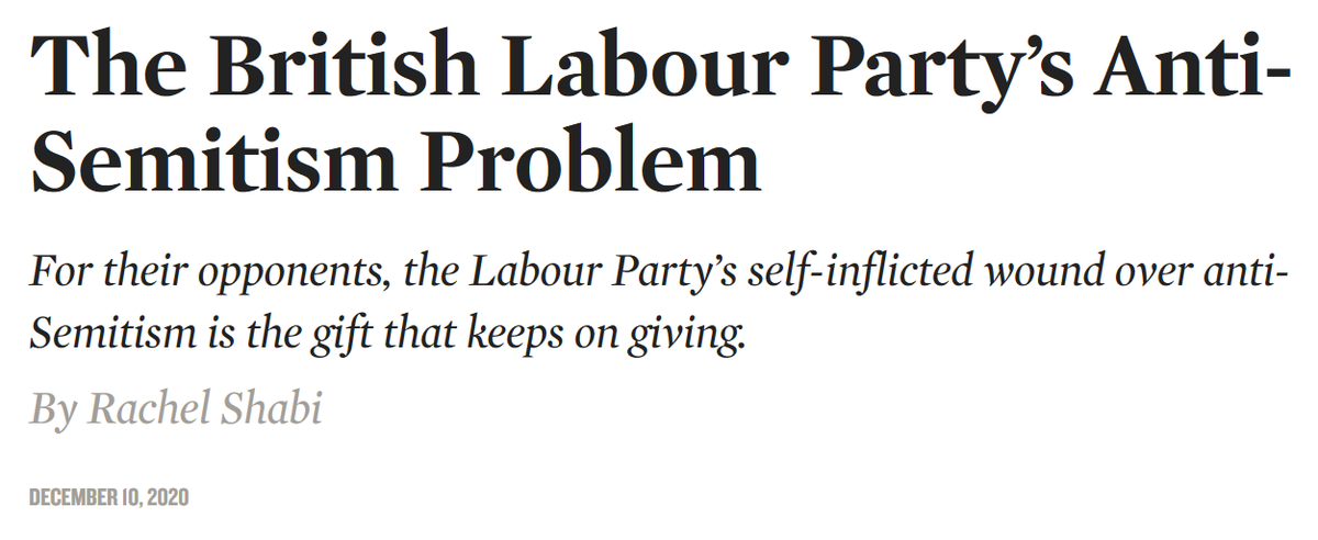 This Rachel Shabi article is the first proper attempt, I believe, to articulate in detail a certain line (“Corbyn shouldn’t have been suspended, but his statement on the EHRC report was still wrong”). So it’s worth looking at properly. 1/