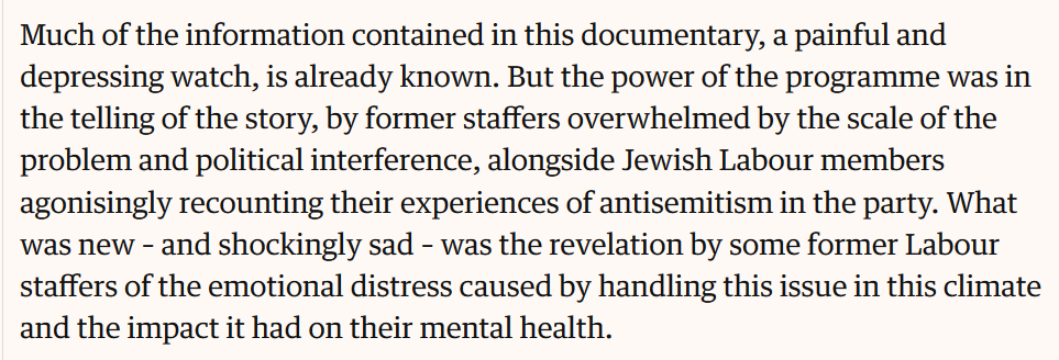 Shabi takes the EHRC and its report entirely at face value: a “sobering verdict”, no less. This is not the first time she’s done this: she also uncritically endorsed the claims made in the BBC’s Panorama documentary in July 2019. 2/