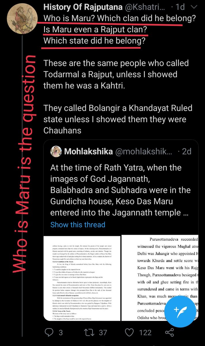 Long Thread:Observation and analysis of Kesodas Maru episode.Pic 1 n 2 in both places first asks who is Keso Dasa Maru? His clan, state etc. After Disha sent the snippet of the Kesodas Maru episode. 1/n