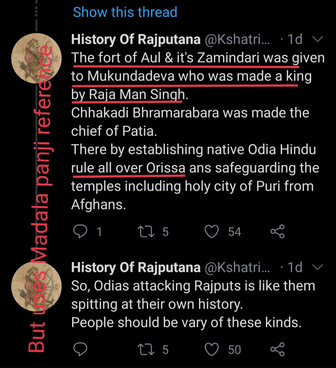 But here is a point see the first pic of Madalapanji and compare with the second one. First one talks about Mansingh distributing Ali(aul) to son of Mukundadeva(yes, this guy couldn't differentiate between Mukundadeva & his son). He rejects Madala panji but swiftly accepts 10/n