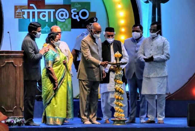 PrimeTVGoa's tweet image. #GoaAt60 : President #RamNathKovind launches the year-long celebration to mark 60 years of Goa’s Liberation at DB Bandodkar ground, Panaji in the presence of @BSKoshyari@DrPramodPSawant @digambarkamat  @MauvinGodinho @shripadynaik
