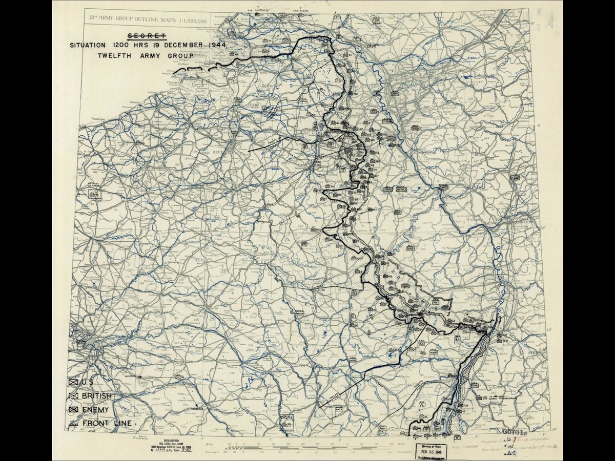 19th December 1944Wacht am Rhein - D+3Twelfth Army situation map, shows the 9th Armoured Div replacing 28ID. Not correct, as they were actually (increasingly) supporting S/SE of 109th, who still tenuously held Diekirch in the morning. They had yet to cross the Sauer.1)