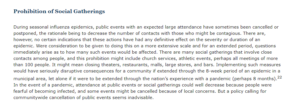 "Experience has shown that communities faced with epidemics or other adverse events respond best and with the least anxiety when the normal social functioning of the community is least disrupted"