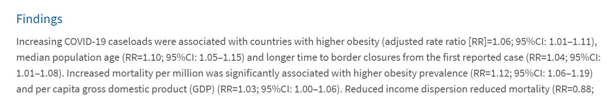 Country-level analyses comparing health outcomes b/w countries with extreme heterogeneity in their policies are insightful - each one finds that population age structure and obesity associate with health outcomes/caseloads - not lockdown stringency https://www.thelancet.com/journals/eclinm/article/PIIS2589-5370(20)30208-X/fulltext