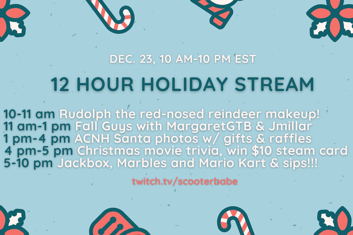 scooterbabe_'s tweet photo. SO PUMPED! on dec. 23, starting at 10 am EST/3 pm GMT i’m doing a 12 hour holiday streamaganza! i’ll be decorating my twitch christmas tree with your usernames and playing tons of games 🥰🎄i can’t wait!! #smallstreamer https://t.co/4fY6qDMSEK