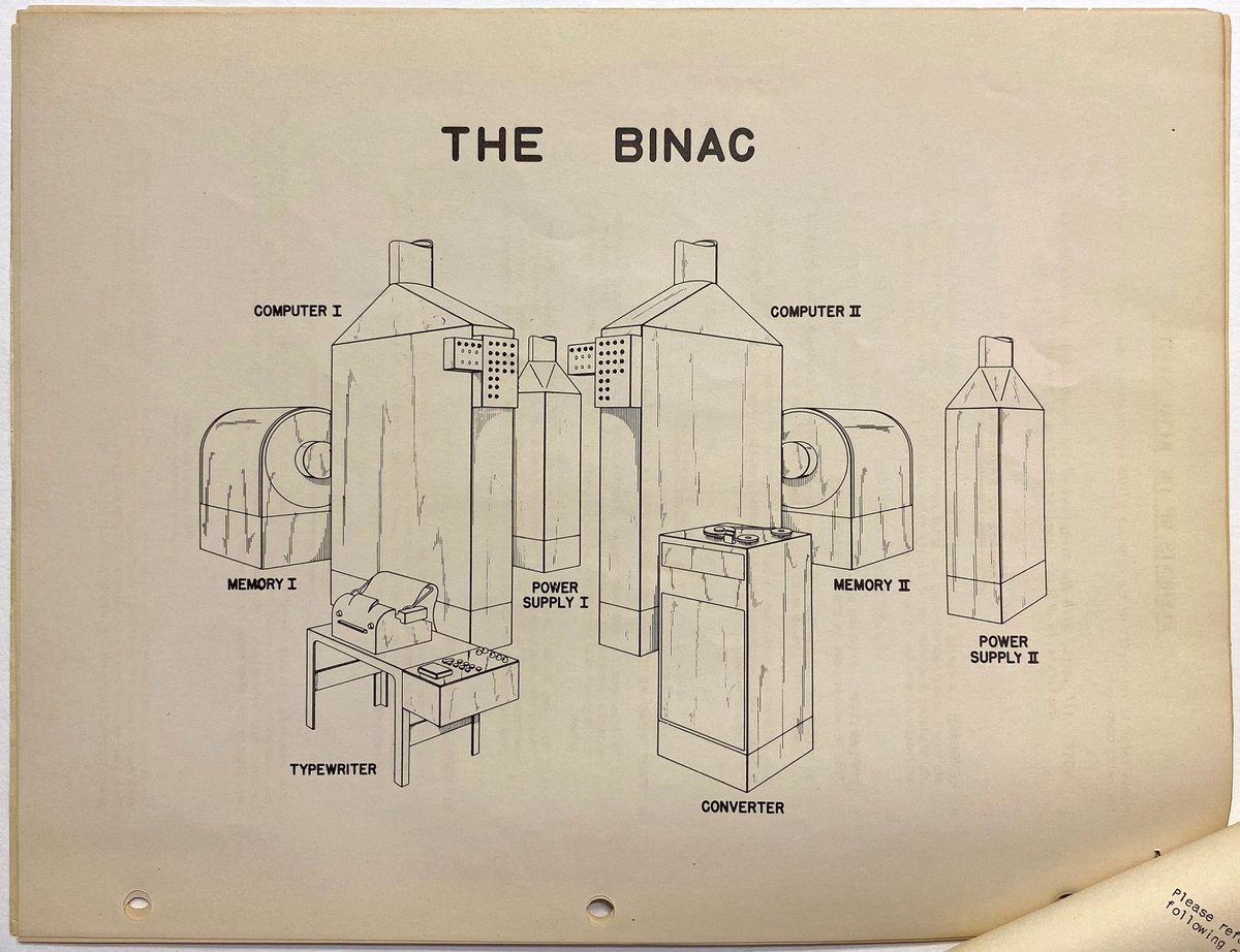 Sketch of the BINAC stored-program electronic computer from the 1949 sales brochure.