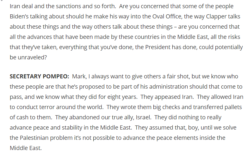 In the interview Pompeo refers to a potential Biden admin as "should that come to pass" lol: