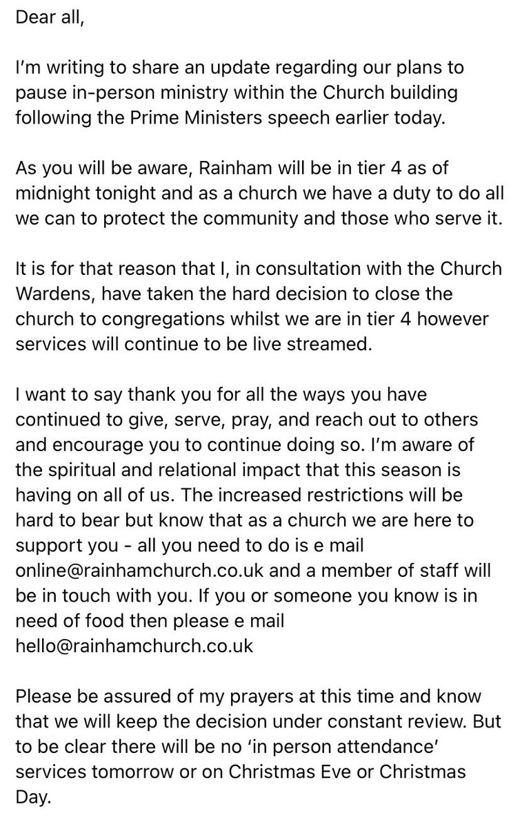 Please see below our statement regarding the tier 4 lockdown!