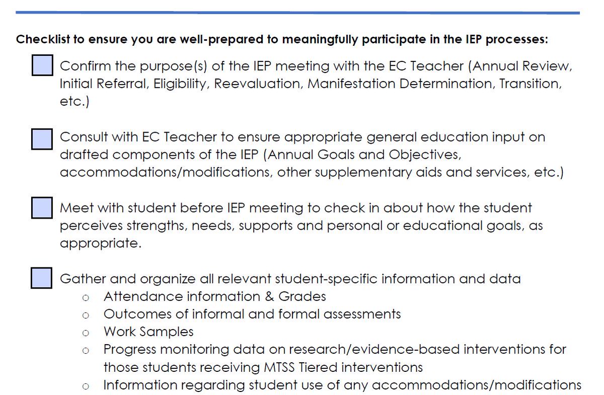 The General Education Teacher Checklist to prepare for meaningful IEP meeting participation: bit.ly/3mCVi9E