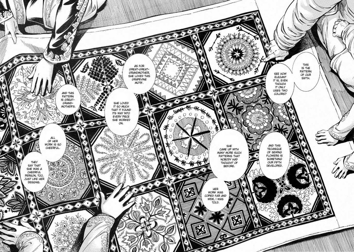 There is so much detail in the art that lends to depicting things from the food to the textiles to the people themselves that have such specificity to them that just by reading you can feel yourself learning about aspects of life for the people in the story. Absolutely gorgeous.