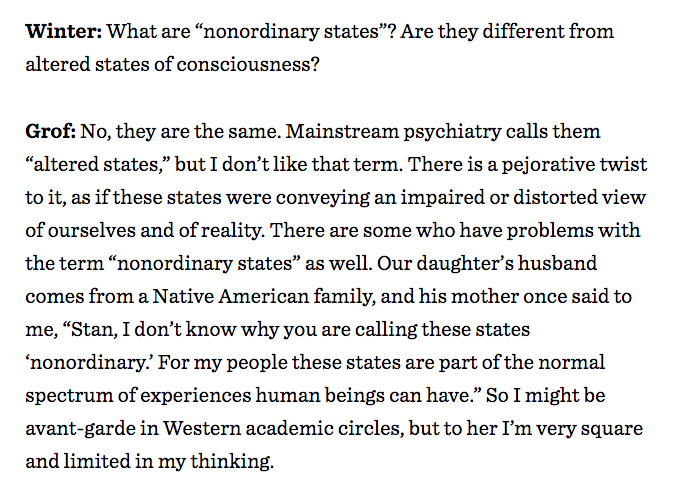 BlackTapeSam's tweet photo. Stanislav Grof: "Mainstream psychiatry calls them 'altered states,' but I don’t like that term. There is a pejorative twist to it, as if these states were conveying an impaired or distorted view of ourselves and of reality." #TimothyLeary100 #Pyschedelics

https://t.co/O9zi6wy1lM https://t.co/TVW0etJVmE