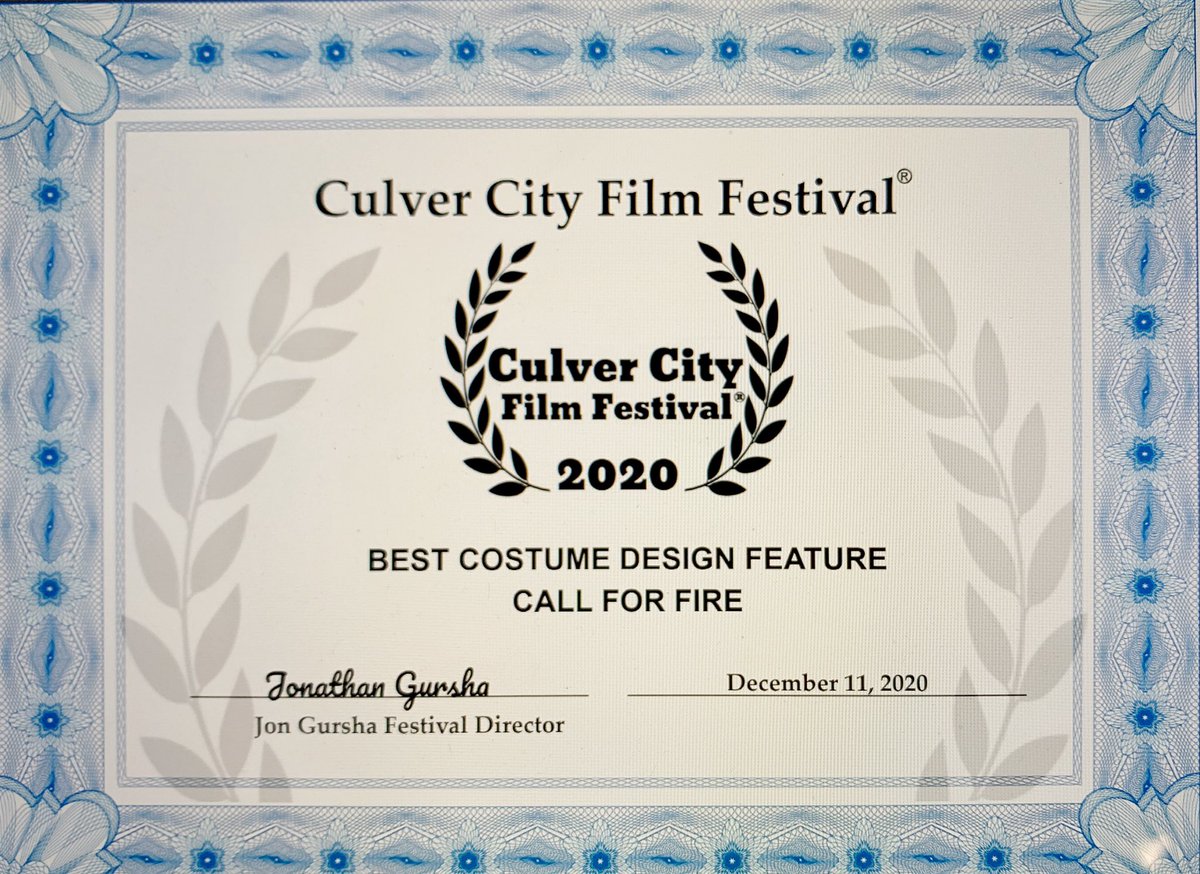 Thanks to <a href="/culvercityff/">Culver City Film Festival</a> for the win - Best Costume Design for a Feature Film! #callforfire #c4fmovie #bestcostumedesign